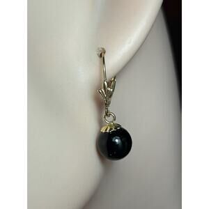 14k solid yellow gold black pearl drop dangle leverback earrings fine jewelry